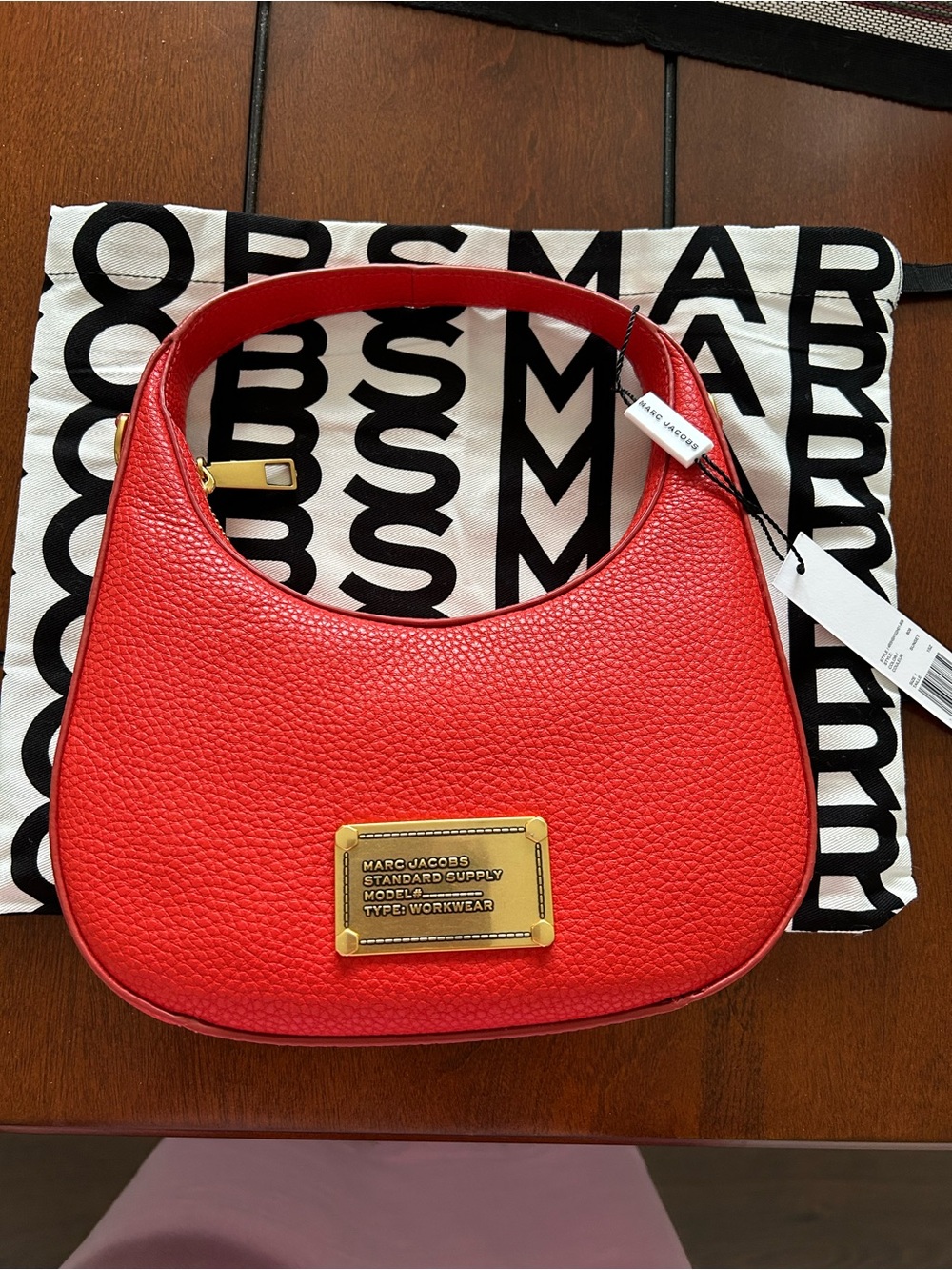 Marc Jacobs Red Pebbled Leather Crescent Shoulder Bag NWT!